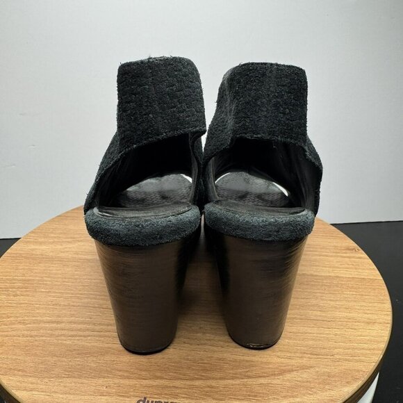 Eileen Fisher  open toe Womens Black Leather Block Heel Slingback Size 9 - Picture 7 of 10